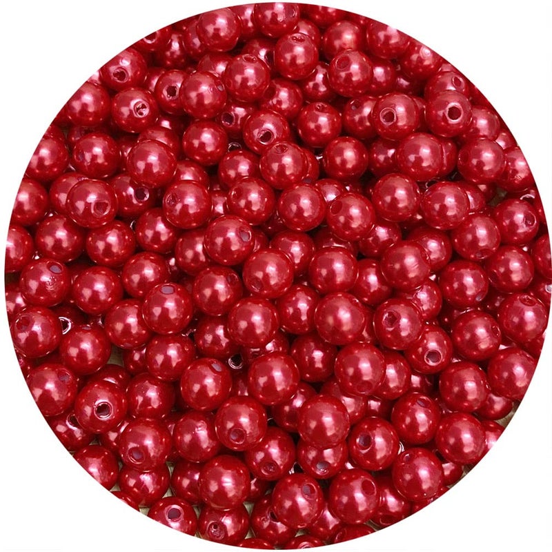 Honkoolly Pearl Beads 300 Pcs Craft Beads Loose Pearls 8mm Round Spacer Beads for Earring Bracelet Necklace Key Chains Jewelry DIY Craft Making Decoration and Vase Filler (8mm  Red) - Image 1